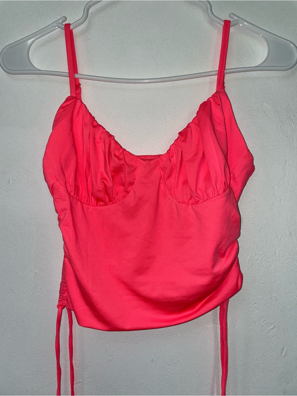 Princess Polly Neon Pink Ruched Crop Top Side Tie Small